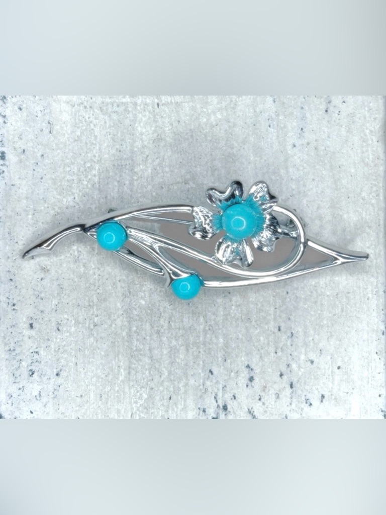 Sarah Coventry Vintage 1967 Brooch Blue Note Series Turquoise  Silver Tone